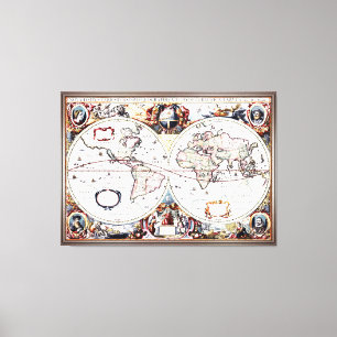 Nova Totius Terrarum Orbis van Henricus Hondius II Canvas Afdruk