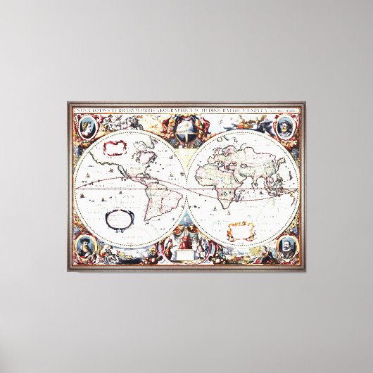 Nova Totius Terrarum Orbis van Henricus Hondius II Canvas Afdruk (Voorkant)