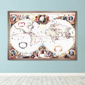 Nova Totius Terrarum Orbis van Henricus Hondius II Canvas Afdruk (Insitu (Houten vloer))