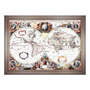 Nova Totius Terrarum Orbis van Henricus Hondius II Foto Afdruk