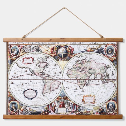 Nova Totius Terrarum Orbis van Henricus Hondius II Hangend Wandkleed (Voorkant)