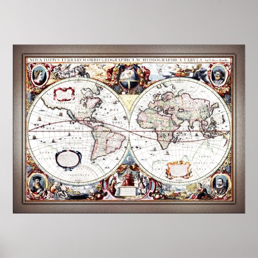 Nova Totius Terrarum Orbis van Henricus Hondius II Poster (Voorkant)