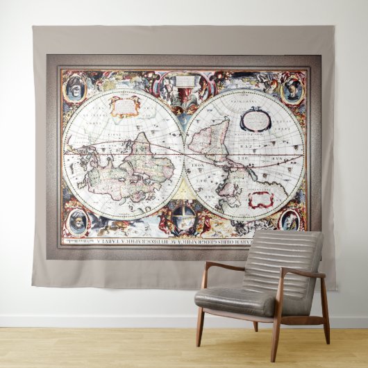 Nova Totius Terrarum Orbis van Henricus Hondius II Wandkleed (In Situ (horizontaal))