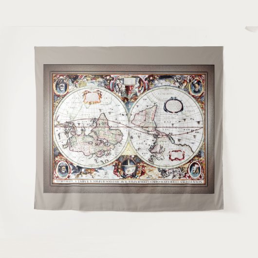 Nova Totius Terrarum Orbis van Henricus Hondius II Wandkleed (Voorkant (horizontaal))