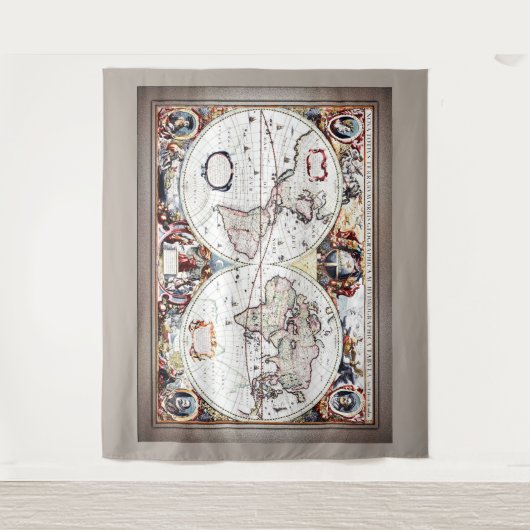 Nova Totius Terrarum Orbis van Henricus Hondius II Wandkleed (Voorkant)