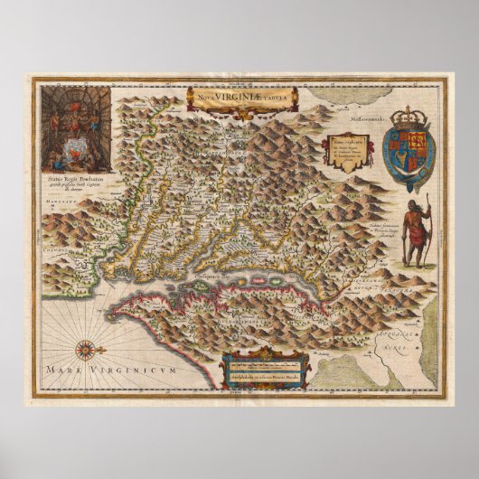 Nova Virginiae Tabula 1630 Henricus Hondius Map Poster (Voorkant)