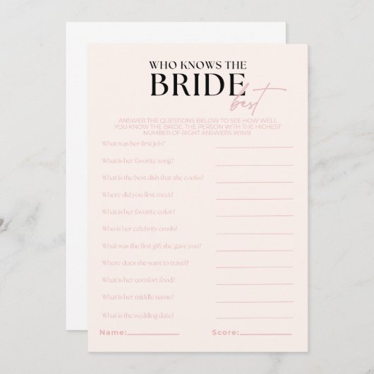 Nova Wie kent de bruid het beste spel Kaart (Voorkant / Achterkant)