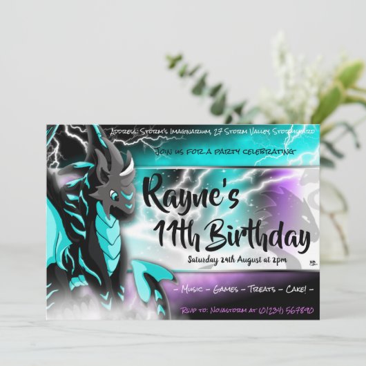 Novastorm Dragon Birthday Invitations Kaart (Staand voorkant)