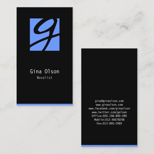 Novellist Visitekaartje Monogram Block (Voorkant / Achterkant)