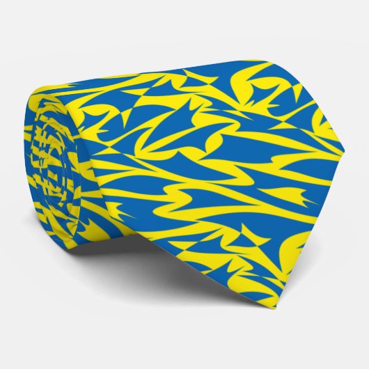 Novelty Abstract Geo Azure Blue & Yellow Stropdas (Opgerold)