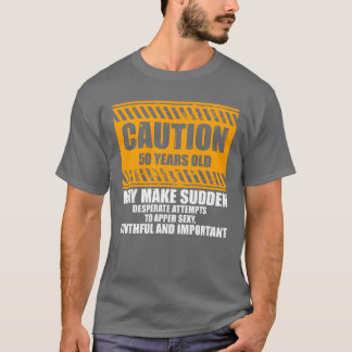 Novelty Caution 50 Years Old Celebrating Fifty boy T-shirt