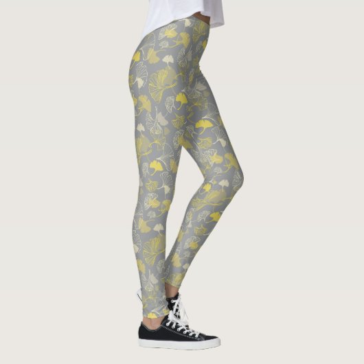 Novelty Ginkgo Grey and Yellow Pattern Leggings (Rechts)