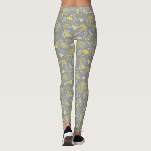 Novelty Ginkgo Grey and Yellow Pattern Leggings (Achterkant)