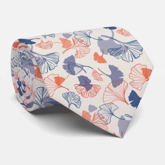 Novelty Ginkgo Navy Blue en Oranje Pattern Stropdas (Opgerold)