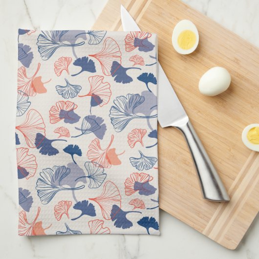 Novelty Ginkgo Navy Blue en Oranje Pattern Theedoek (Quarter Fold)