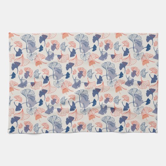 Novelty Ginkgo Navy Blue en Oranje Pattern Theedoek (Horizontaal)