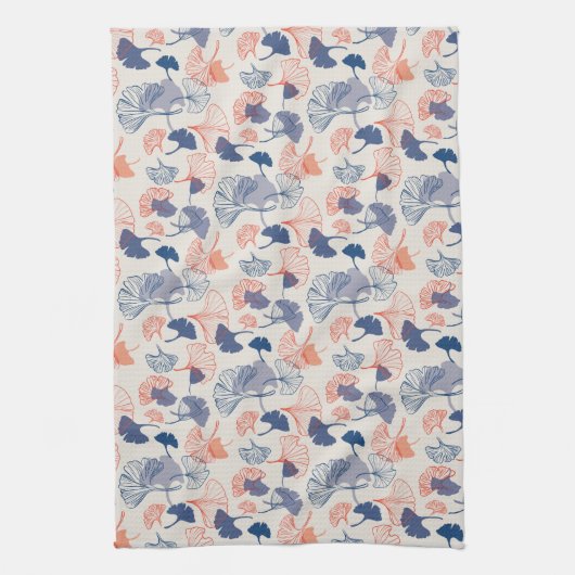 Novelty Ginkgo Navy Blue en Oranje Pattern Theedoek (Verticaal)