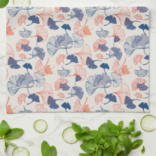 Novelty Ginkgo Navy Blue & Oranje Pattern Theedoek
