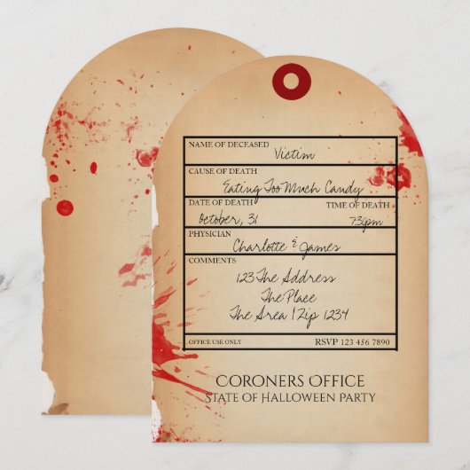 Novelty Halloween Party Toe Label Coroners Kantoor Kaart (Voorkant / Achterkant)