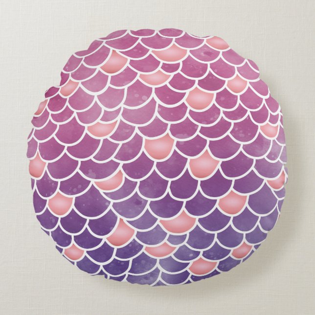 Novelty Mermaid Tail Scallop Pink & PurpleTextured Rond Kussen (Voorkant)