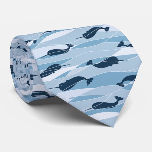 Novelty Narwhal Waves Allover Print Stropdas (Opgerold)