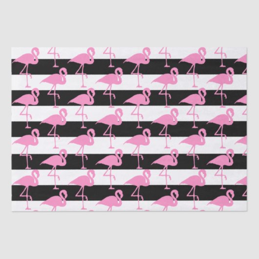 Novelty Pink Flamingo's op zwart en wit gestreept Tissuepapier (Voorkant)