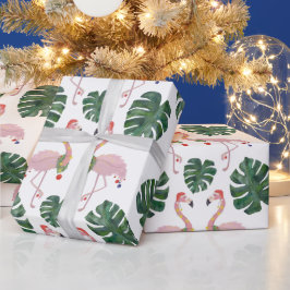 Novelty Pink Santa Flamingo Green Kerstmis Cadeaupapier