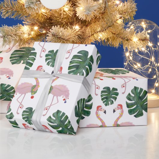 Novelty Pink Santa Flamingo Green Kerstmis Cadeaupapier (Feestdagen)