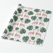 Novelty Pink Santa Flamingo Green Kerstmis Cadeaupapier (Uitgerold)