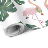 Novelty Pink Santa Flamingo Green Kerstmis Cadeaupapier (Rol Hoek)