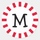 Novelty Red White Black Monogram Pepermunt Snoep Ronde Sticker (Voorkant)