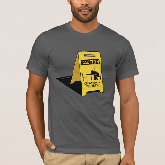Novelty Sci-Fi Caution natte vloerteken T-shirt (Voorkant)