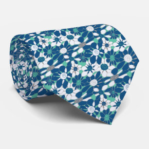 Novelty Teal and Blue Floral Neck Tie Stropdas