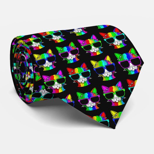 Novelty Very Cool Rainbow Cat Pattern Stropdas (Opgerold)