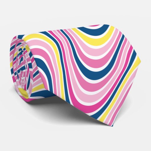 Novelty Wavy Striped Pink & Navy Blue Stropdas (Opgerold)