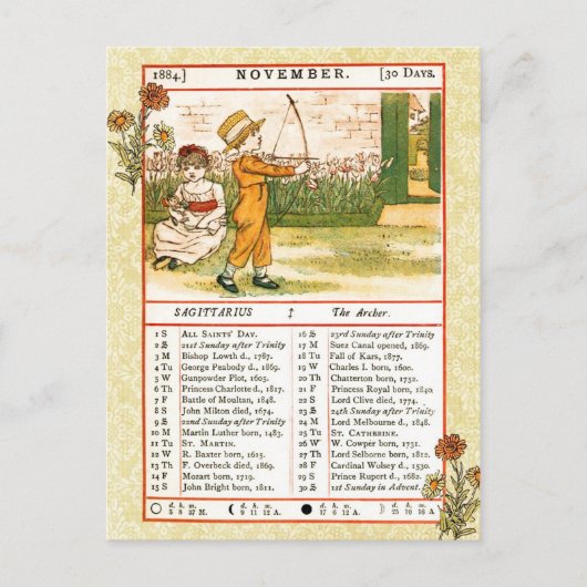 November 1884 Almanac.  Sagittarius, de Archer Briefkaart (Voorkant)