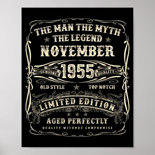 November 1955 70th Birthday For Men 70 Year Old Bd Poster (Voorkant)