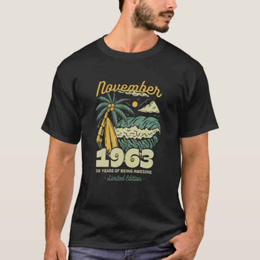 november 1963 58 jaar Geweldige verjaardag v T-shirt (Voorkant)