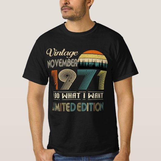  november 1971 T-shirt Retro Style Verjaardag (Voorkant)