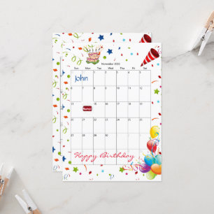 November 2022 Kalender Gelukkige Verjaardag Uitnod Kaart