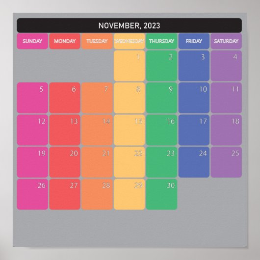 November 2023 planner kalender kleurdagen poster (Voorkant)
