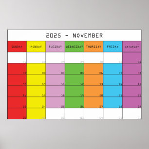 November 2025 kleurdagen kalender planer poster