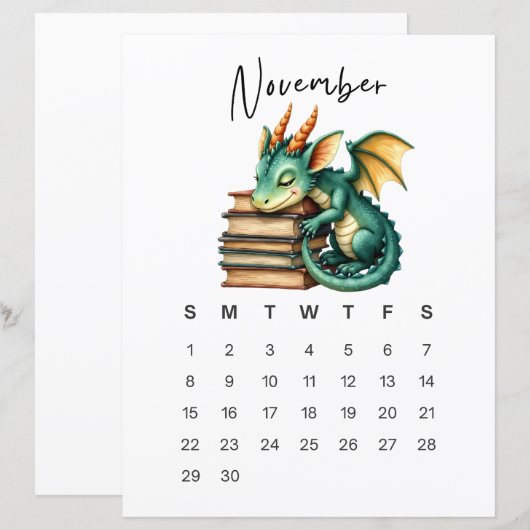 November Baby Dragon Art Print Whimsical Fantasy  (Voorkant / Achterkant)