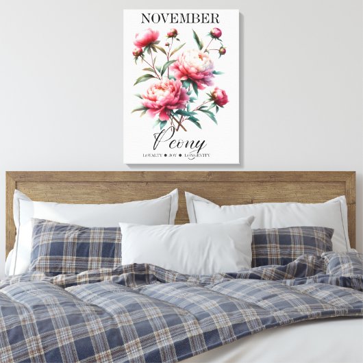 November Birth Flower Peony Premium Wrapped Canvas Afdruk (Insitu (Slaapkamer))