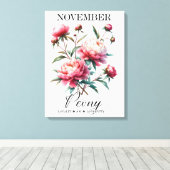 November Birth Flower Peony Premium Wrapped Canvas Afdruk (Insitu (Houten vloer))