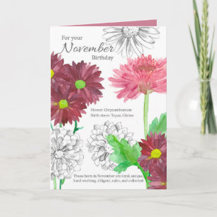 November Birthday Birth Math Flower Floriography Kaart