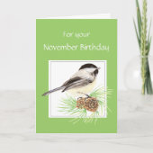 November, Birthday, Chickadee, Bird Kaart (Voorkant)