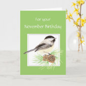 November, Birthday, Chickadee, Bird Kaart (Gele Bloem)