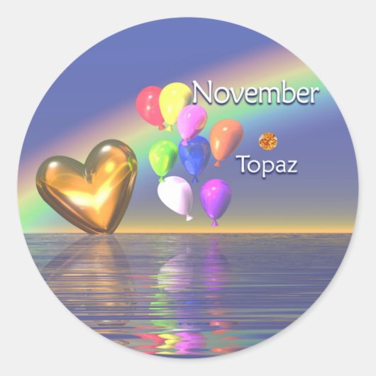 November Birthday Topaz Heart Ronde Sticker (Voorkant)