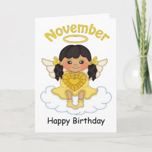 November Birthstone Angel Black Birthday Card Kaart